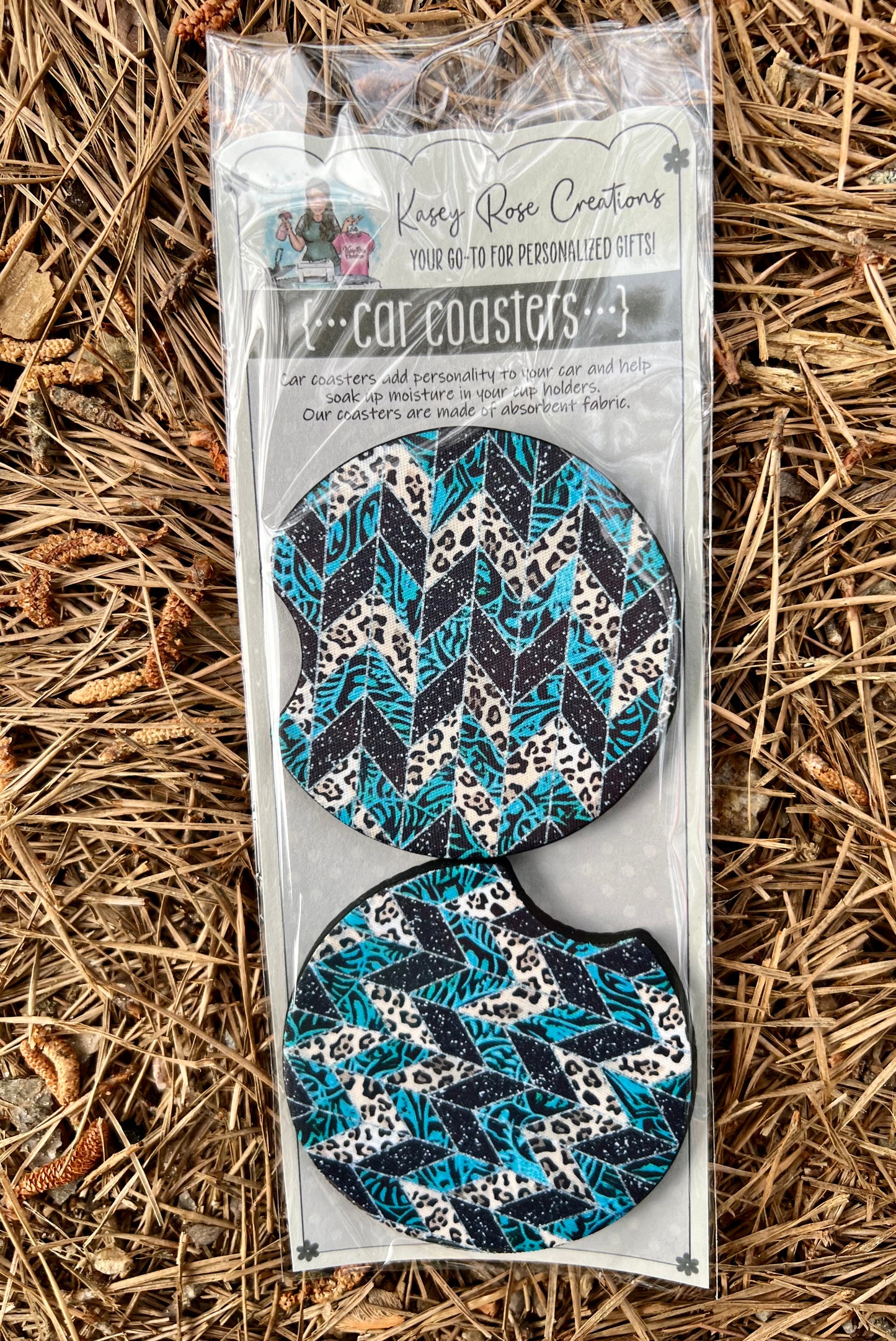 Teal Chevron Car Coaster Set