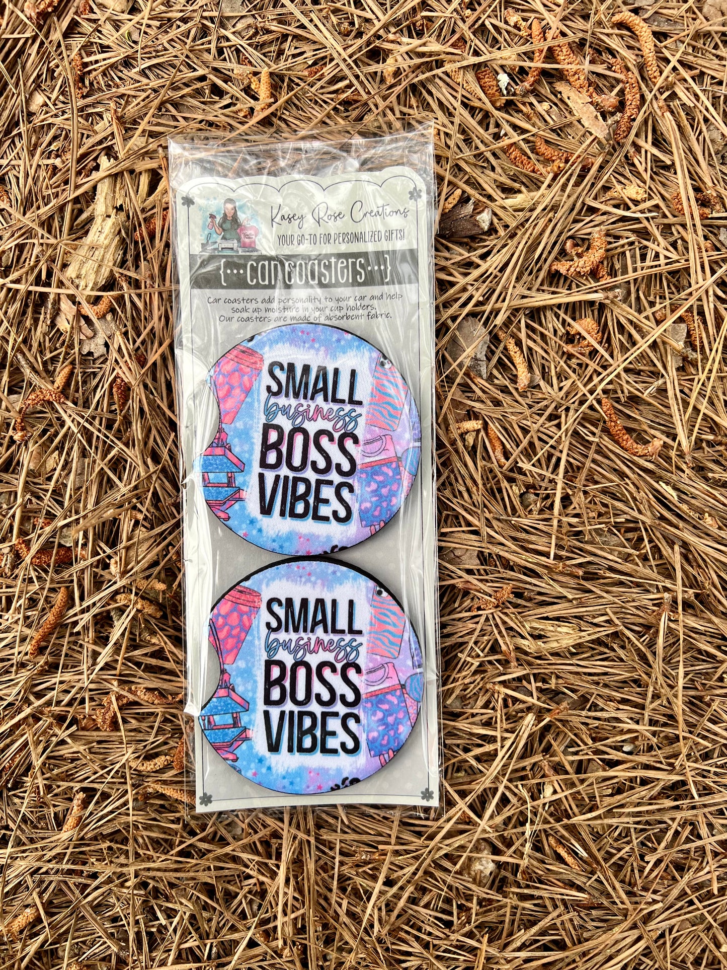 Small Business Boss Vibes Car Coaster Set