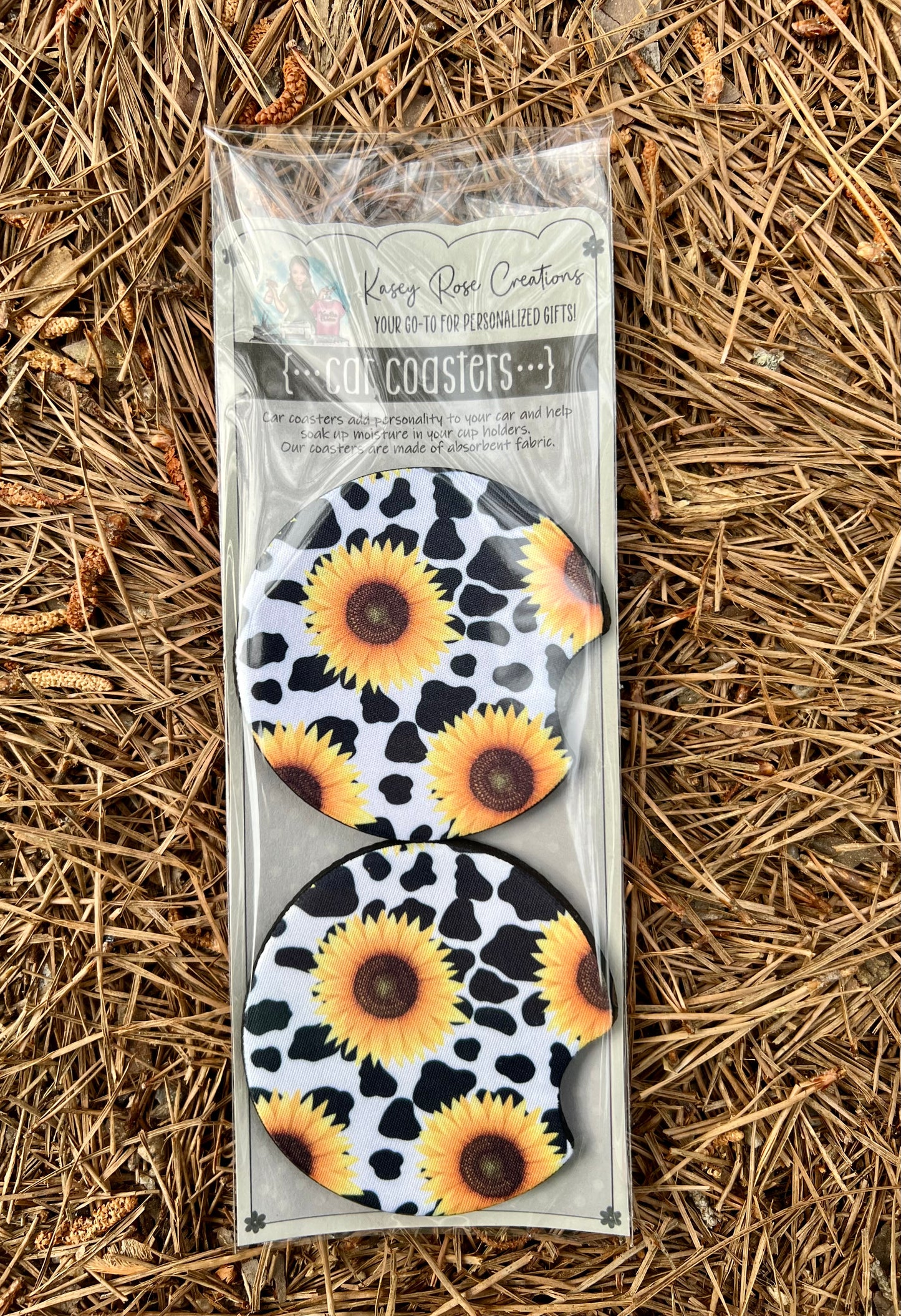 Cow Sunflower Car Coaster Set