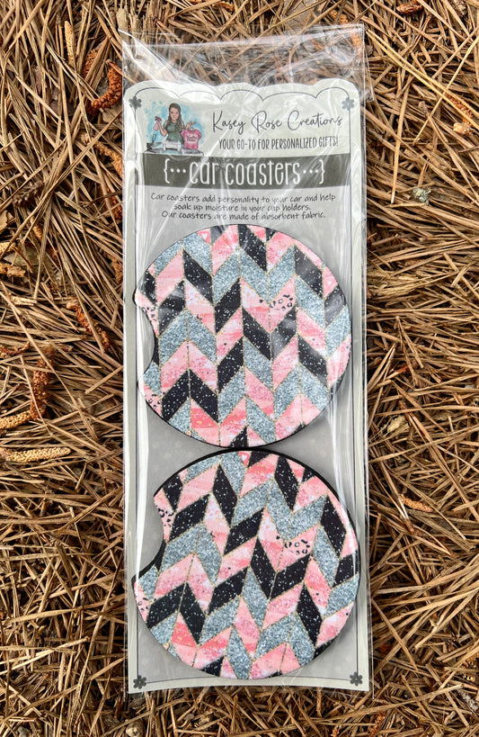 Pink Chevron Car Coaster Set