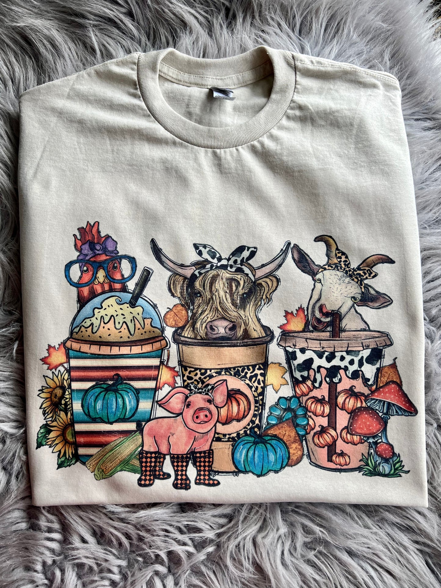 Pumpkin Spice Farm Animals Vintage T-shirt