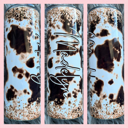 Cowhide Glitter Name Tumbler