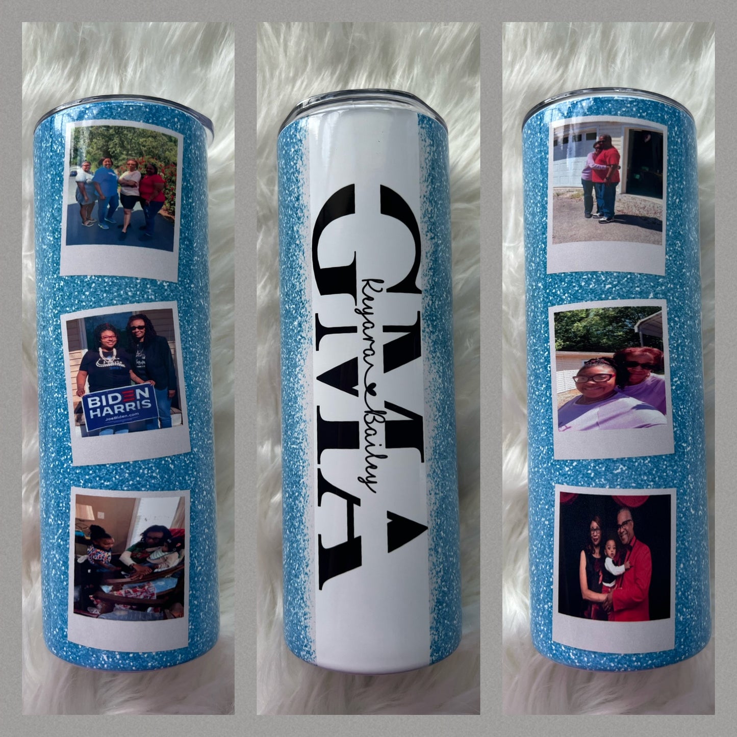 Blue Glitter Photo Tumbler