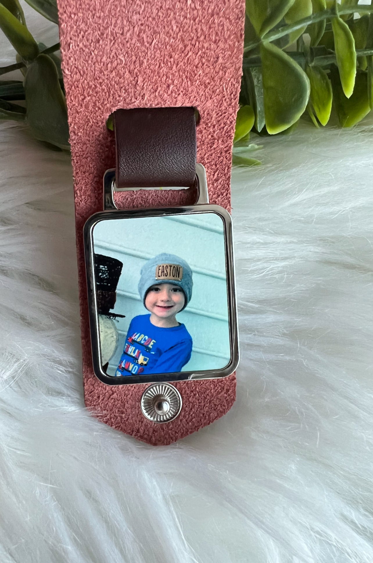 Leather Engraved Photo Keychain